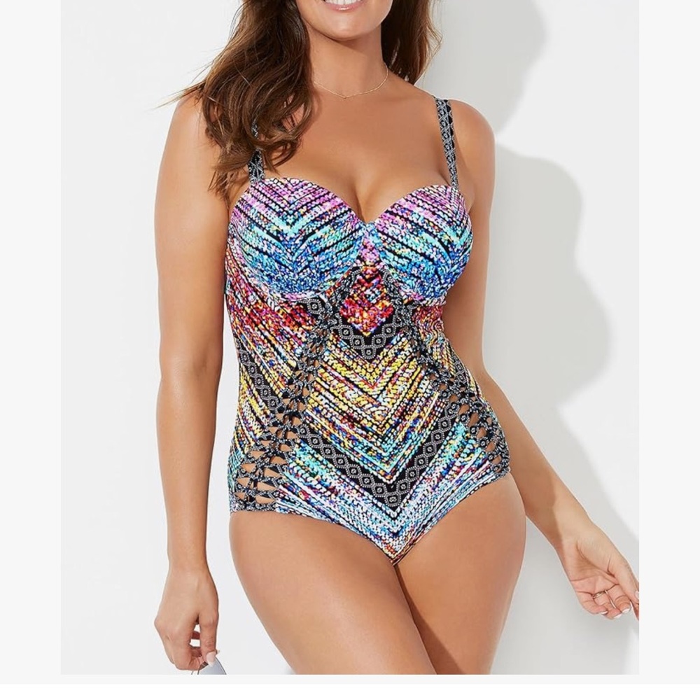 Swimsuits For All Multicolor Chevron One Piece